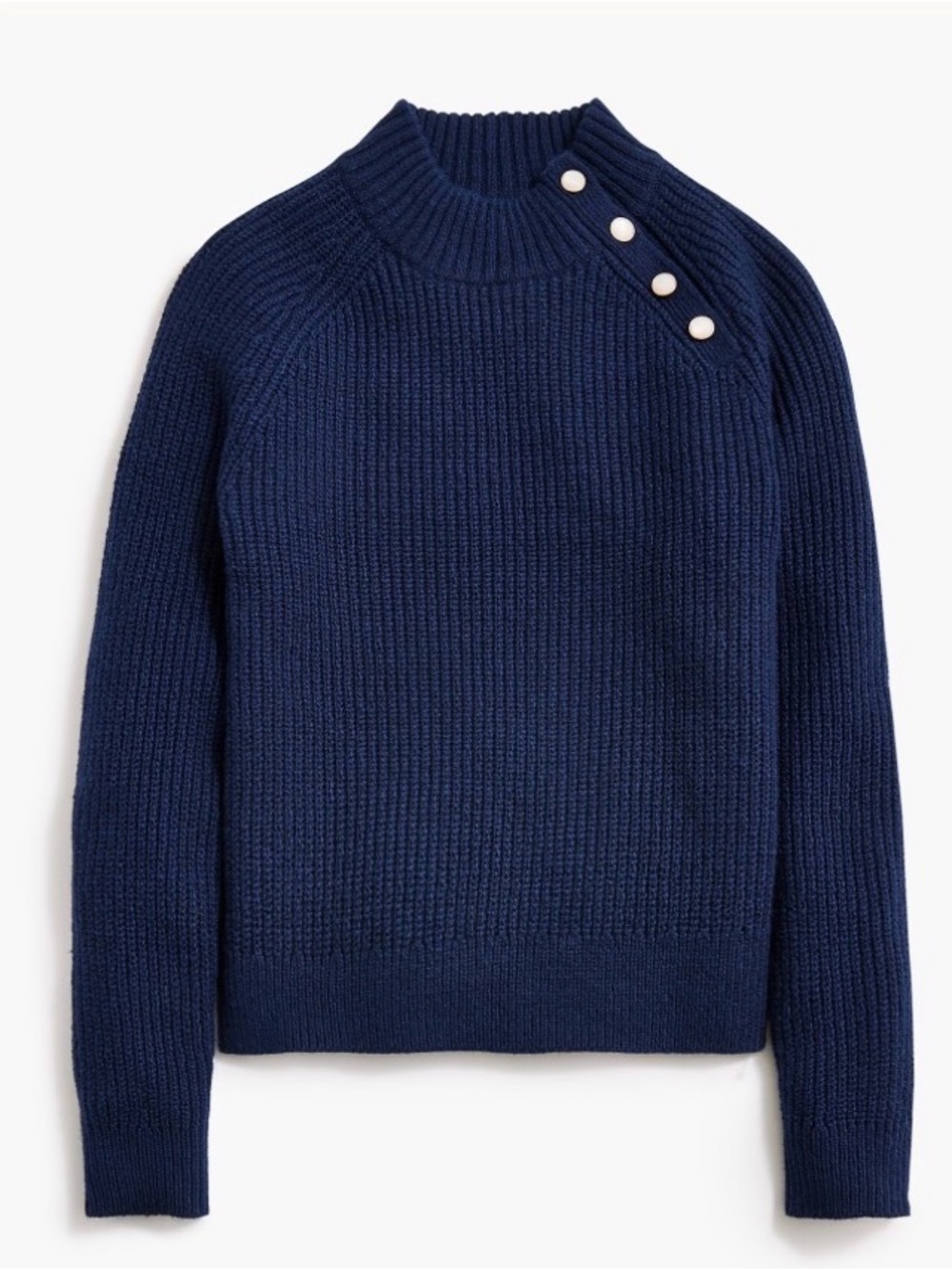 J Crew Women’s Cotton-blend mockneck sweater Navy Knit button Detail
